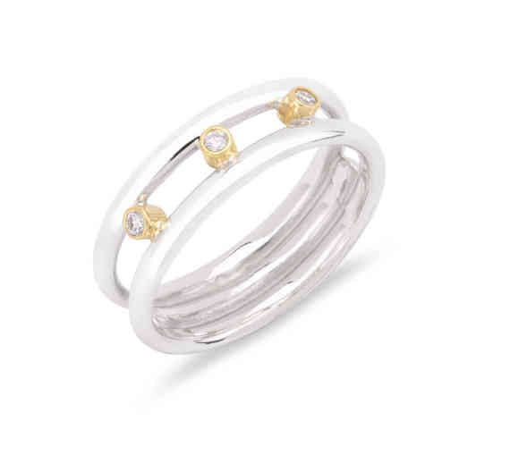 3 Diamond Slim Double Band Ring